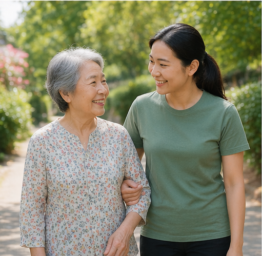 Support worker with participant outdoors